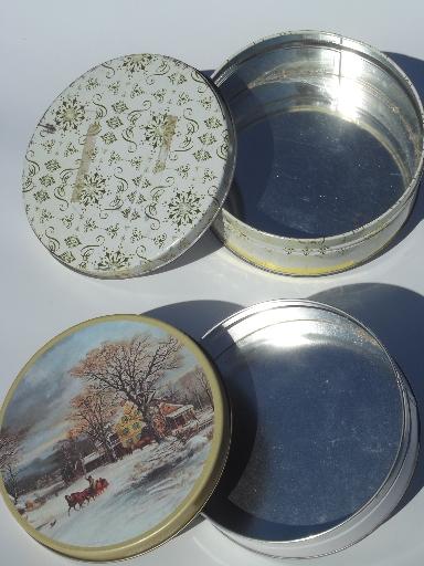 photo of lot of vintage tins, old Christmas litho print candy tins & cookie tins #7