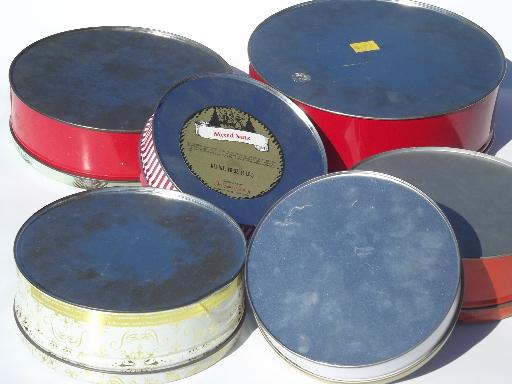 photo of lot of vintage tins, old Christmas litho print candy tins & cookie tins #8