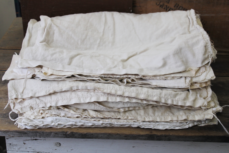 photo of lot of vintage unbleached cotton feedsacks, authentic flour feed bags whole sacks #1