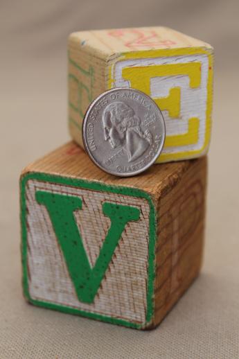 photo of lot of vintage wood alphabet blocks, rough old wooden letter blocks #4