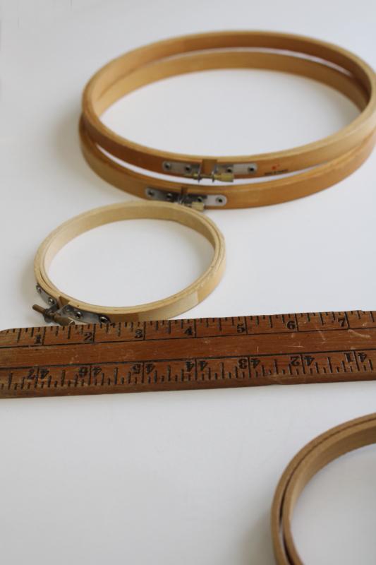 photo of lot of vintage wood embroidery hoops, round & oval needlework stretchers or frames  #2