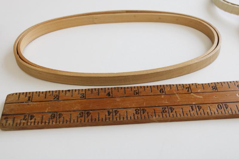 photo of lot of vintage wood embroidery hoops, round & oval needlework stretchers or frames  #3