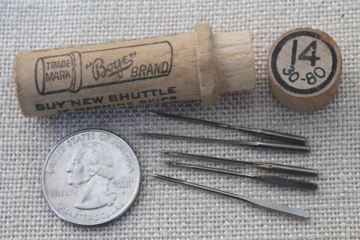 photo of lot of vintage wood needle cases w/ old antique sewing machine needles #3