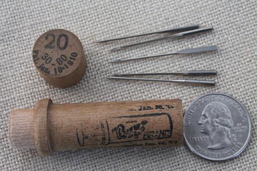 photo of lot of vintage wood needle cases w/ old antique sewing machine needles #6