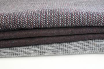 catalog photo of lot of vintage wool & tweed fabric for sewing or rug making, grey shades