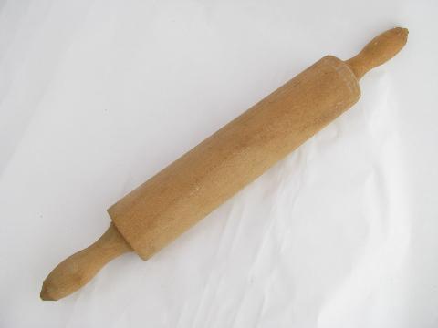 photo of lot of wood rolling pins & pastry pin from old farm kitchen, vintage kitchenware #4