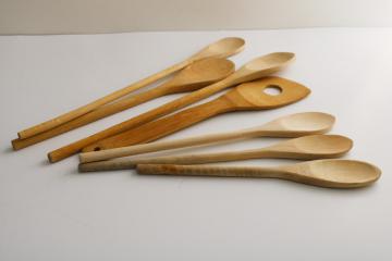 lot of wooden spoons, old wood spoon collection, rustic vintage kitchen ware