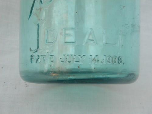 photo of lot old 1908 1 qt aqua blue Ball Ideal mason jars/canisters, lightning lids #4