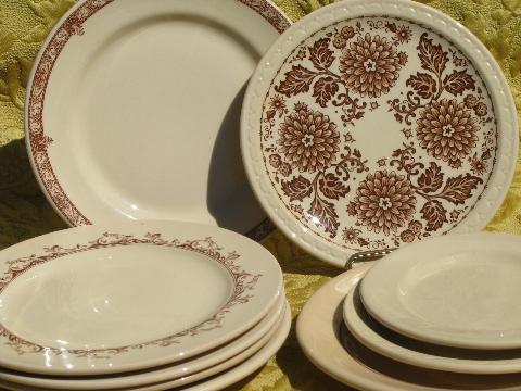 photo of lot old adobe tan restaurant china plates, assorted vintage patterns #1