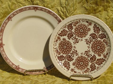 photo of lot old adobe tan restaurant china plates, assorted vintage patterns #2