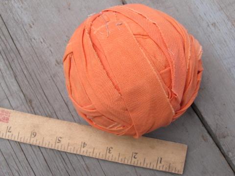 photo of lot old all cotton solids rug strips rag balls, faded vintage colors #2