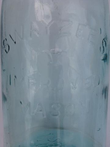 photo of lot old antique aqua blue glass 2 qt mason jars w/ lids, vintage 1858 patent #6