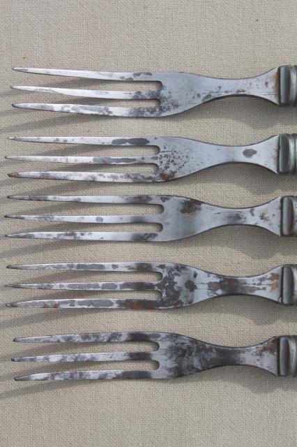 photo of lot old antique bone handled steel forks & knives, Civil War vintage flatware  #7