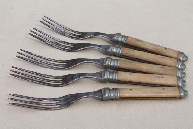 photo of lot old antique bone handled steel forks & knives, Civil War vintage flatware  #10