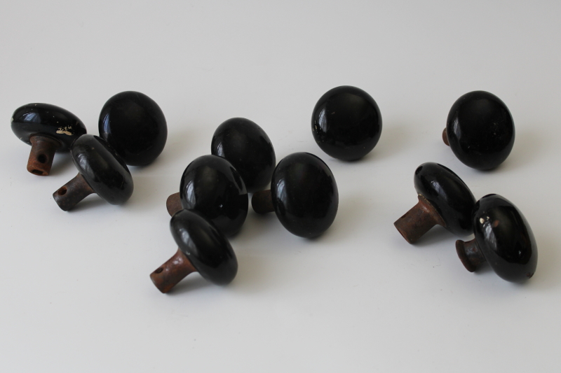 photo of lot old antique door knobs for repurpose or upcycle, black glazed redware pottery  #1