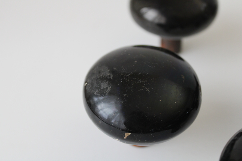 photo of lot old antique door knobs for repurpose or upcycle, black glazed redware pottery  #7