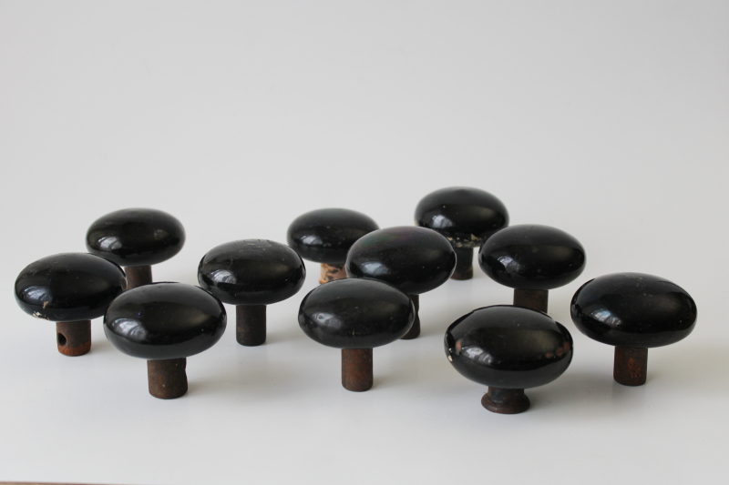 photo of lot old antique door knobs for repurpose or upcycle, black glazed redware pottery  #9