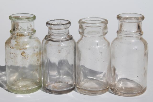 photo of lot old antique glass food jars, condiment bottles, vintage spice jars #7