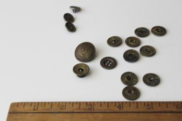 catalog photo of lot old antique metal buttons from work wear, brass button embossed Janesville