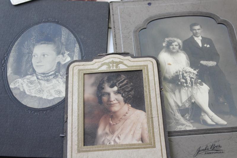 photo of lot old antique photos, vintage black & white photography, cabinet cards family photo portraits #4