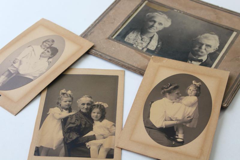 photo of lot old antique photos, vintage black & white photography, cabinet cards family photo portraits #8