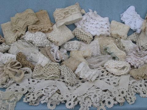 photo of lot old antique vintage cotton crochet lace edgings, insertions, trims #1