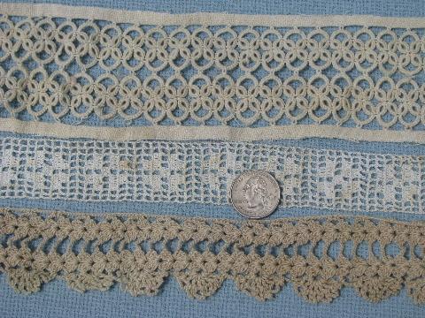 photo of lot old antique vintage cotton crochet lace edgings, insertions, trims #6