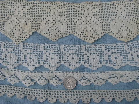 photo of lot old antique vintage cotton crochet lace edgings, insertions, trims #7