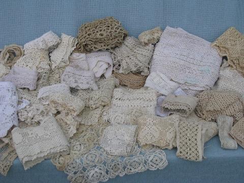 photo of lot old antique vintage cotton crochet lace edgings, insertions, trims #1