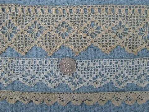 photo of lot old antique vintage cotton crochet lace edgings, insertions, trims #5