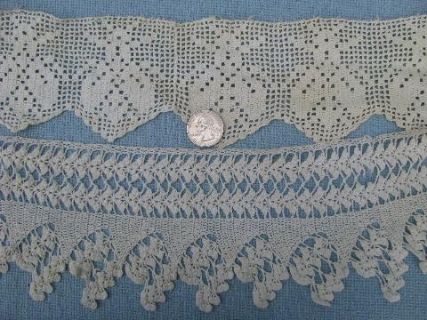 photo of lot old antique vintage cotton crochet lace edgings, insertions, trims #7