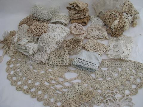 photo of lot old antique vintage cotton crochet lace edgings, insertions, trims #1