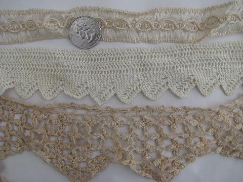 photo of lot old antique vintage cotton crochet lace edgings, insertions, trims #7