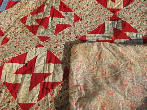 photo of lot old antique vintage patchwork quilts & wool filled comforter #8
