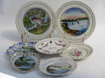 catalog photo of lot old antique vintage pierced lace edge china souvenir plates