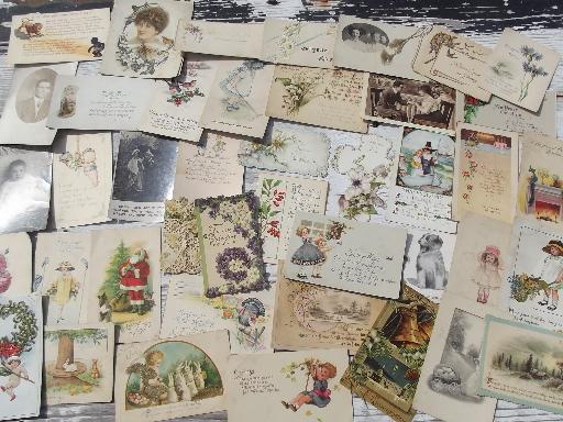 photo of lot old antique vintage postcards, holidays, Christmas greetings, photo cards #1