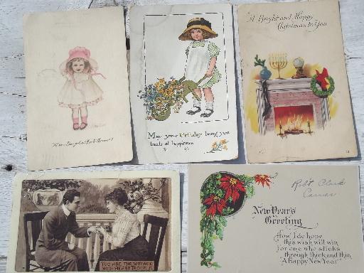 photo of lot old antique vintage postcards, holidays, Christmas greetings, photo cards #2