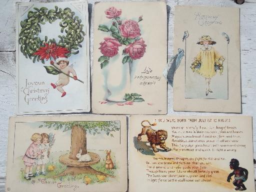 photo of lot old antique vintage postcards, holidays, Christmas greetings, photo cards #5