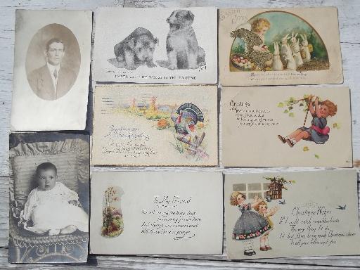 photo of lot old antique vintage postcards, holidays, Christmas greetings, photo cards #6