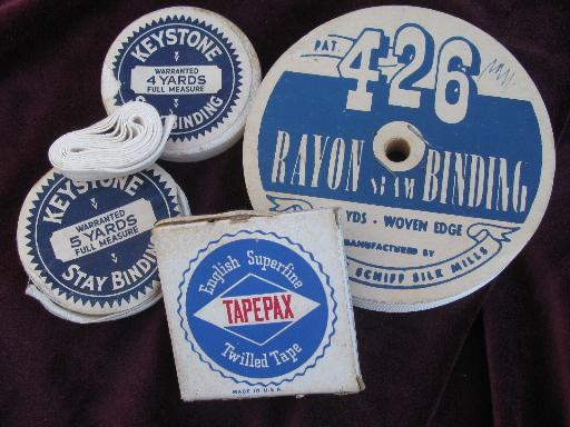 photo of lot old antique vintage seam binding, rayon and twilled cotton sewing tape #1