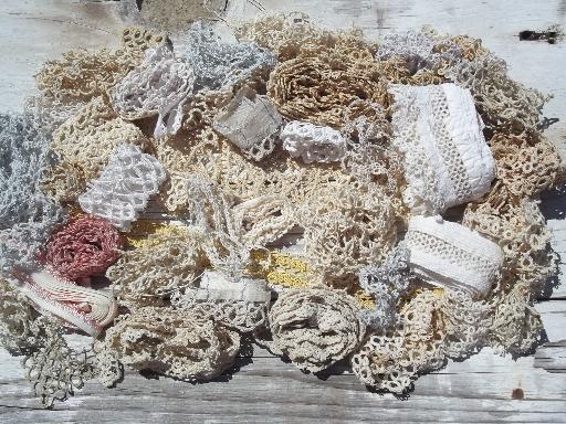 photo of lot old antique vintage tatted lace sewing trims, edgings, insertions #2