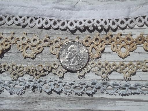 photo of lot old antique vintage tatted lace sewing trims, edgings, insertions #5