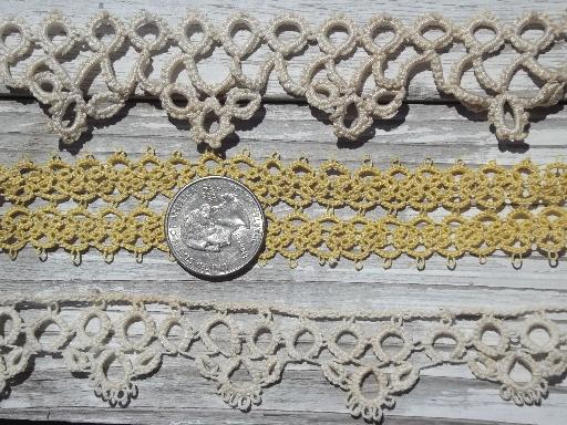 photo of lot old antique vintage tatted lace sewing trims, edgings, insertions #7