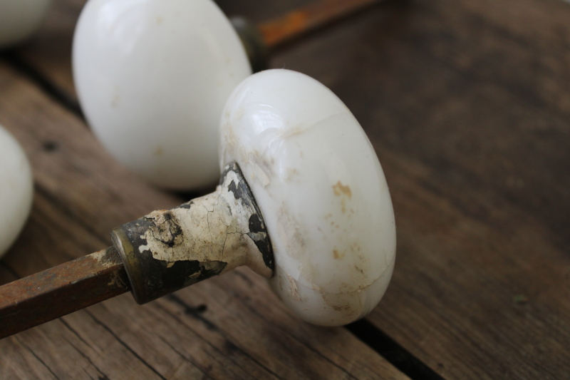 photo of lot old antique white porcelain door knobs for repurpose or upcycle, crazed stained shabby  #5