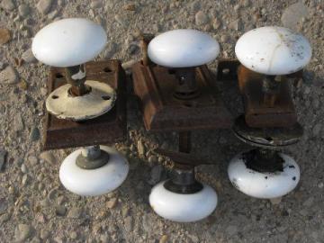 catalog photo of lot old antique white porcelain doorknobs, vintage architectural hardware