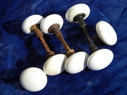 photo of lot old antique white porcelain doorknobs, vintage architectural hardware #1