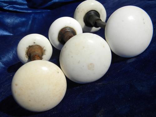 photo of lot old antique white porcelain doorknobs, vintage architectural hardware #2