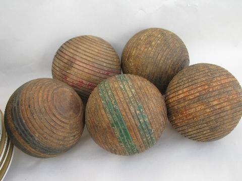 photo of lot old antique wood croquet balls, vintage paint #1