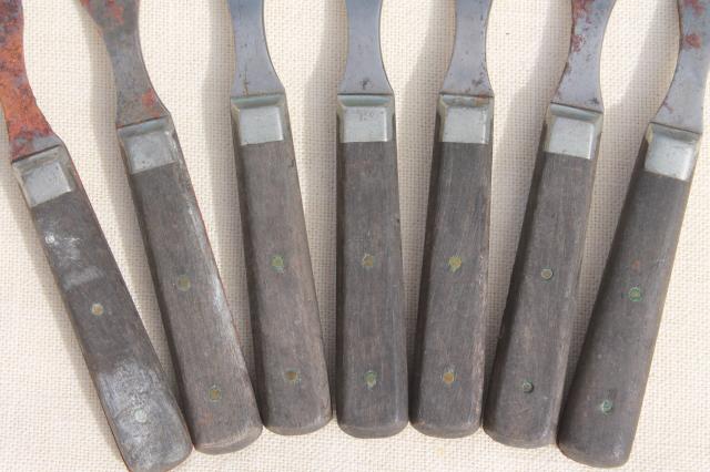 photo of lot old antique wood handled steel forks & knives, Civil War vintage flatware  #11