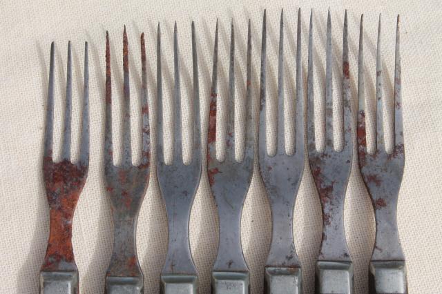 photo of lot old antique wood handled steel forks & knives, Civil War vintage flatware  #12